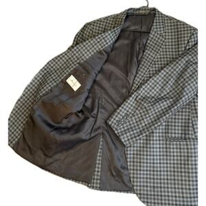 Peter Millar Gingham Blazer Gray Black Size 46R Pure Virgin Wool Jacket 2 Button